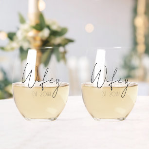 Two Brides Gay Wedding Personalised Est Year  Stemless Wine Glass