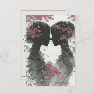 Two Brides Hand Drawn Pencil Illustration RSVP Card