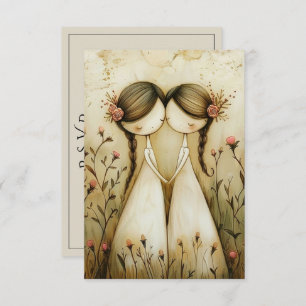 Two Brides Hand Drawn Pencil Illustration   RSVP Card