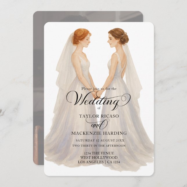 Two brides in Wedding dresses photo  Invitation (Front/Back)
