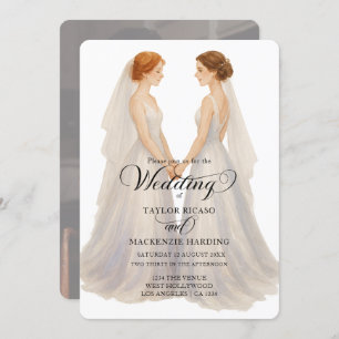 Two brides in Wedding dresses photo Invitation