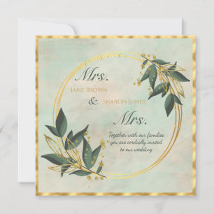Two Brides Lesbian Watercolor Greenery Wedding Invitation