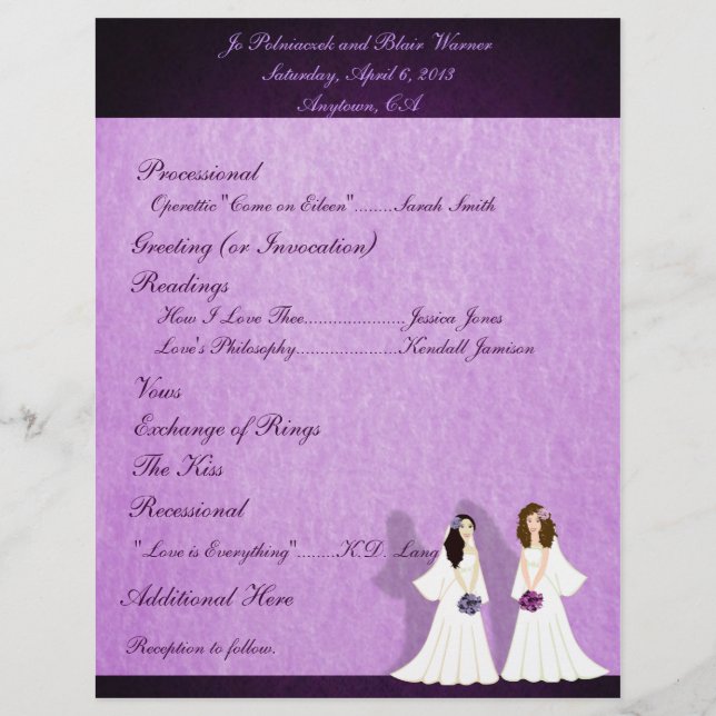 Two Brides Lesbian Wedding Custom Programs (Front)