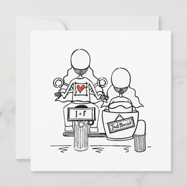 Two Brides Motorbike and Sidecar Evening Invitation (Front)