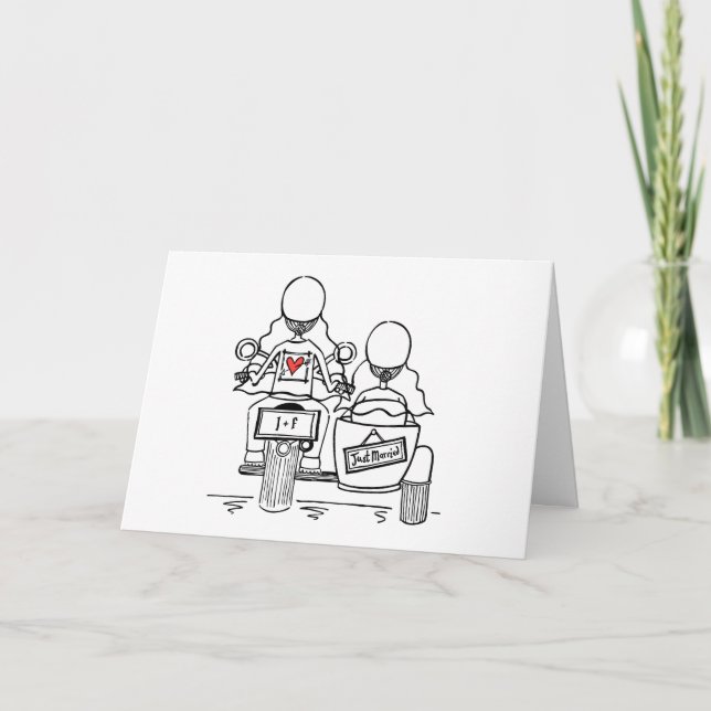 Two Brides Motorbike and Sidecar Wedding Card (Front)