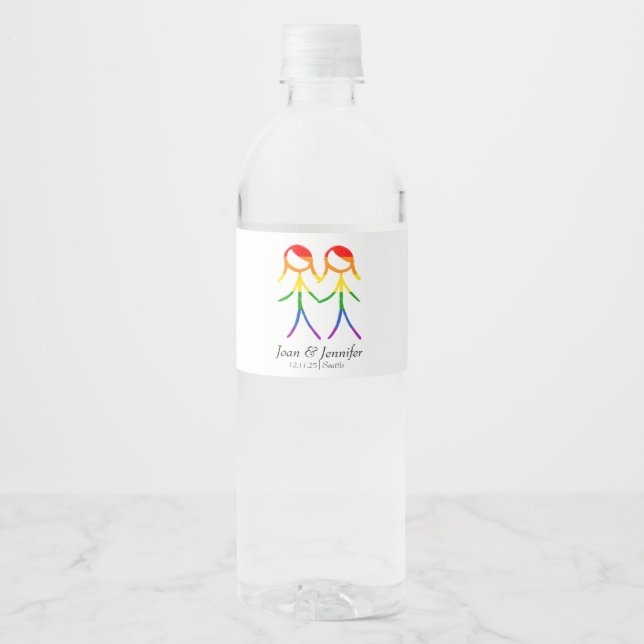 Two Brides Rainbow Love Water Bottle Label (Front)