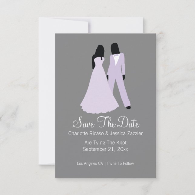 Two Brides Save The Date Wedding (Lilac And Grey) (Front)