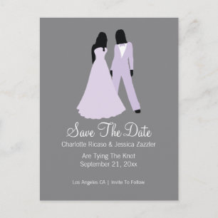 Two Brides Suit And Wedding Dress (Lilac Grey) Announcement Postcard