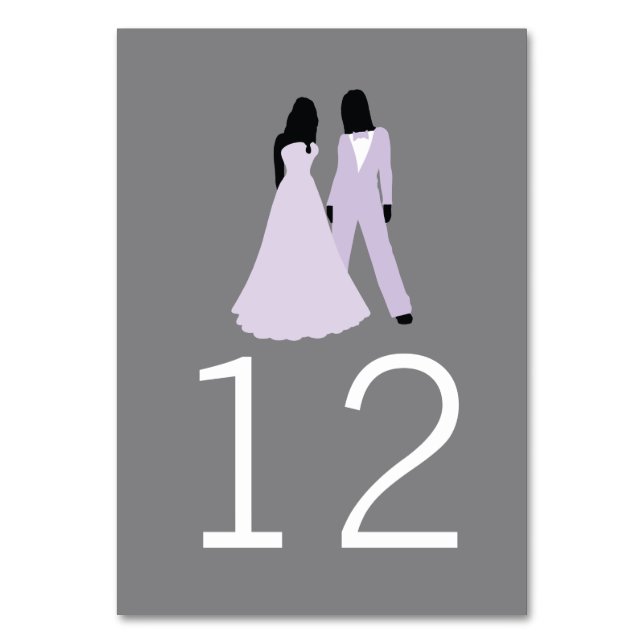 Two Brides Table Number Wedding (Lilac And Grey) (Front)