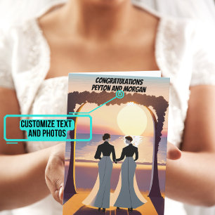 Two Brides Wedding Day at Sunset Congratulations Card