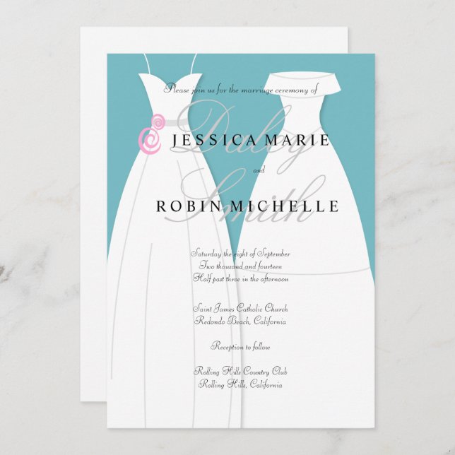 Two Brides Wedding Dress Lesbian Wedding Invitation (Front/Back)