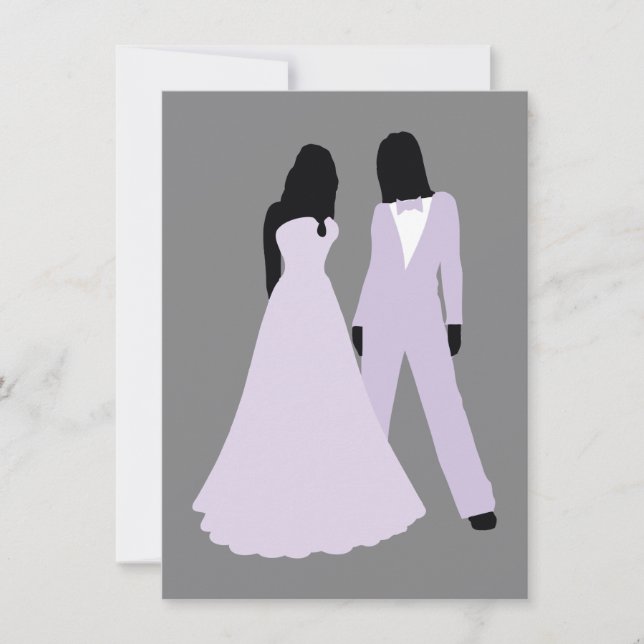 Two Brides Wedding (Lilac And Grey) Invitation (Front)