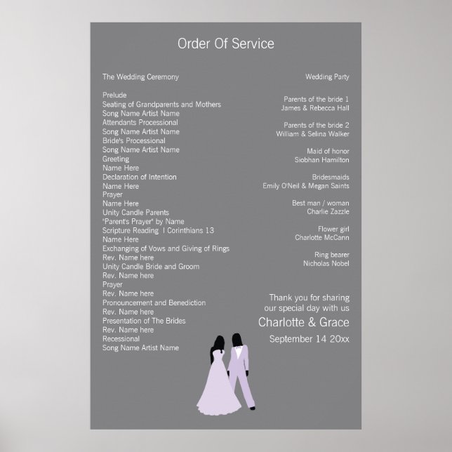 Two Brides Wedding (Lilac and Grey) Service Poster (Front)