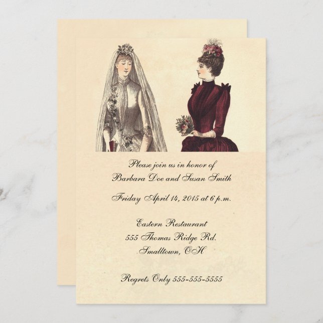 Two Brides Wedding Vintage Invitation (Front/Back)