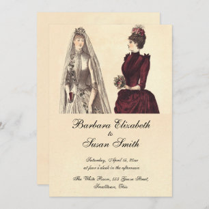 Two Brides Wedding Vintage Invitation