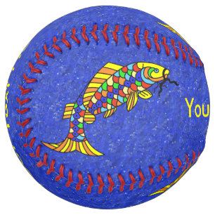 Two Bright Colourful Abstract Fish on Vibrant blue Softball