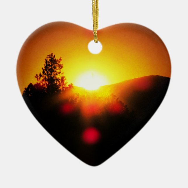 Two Bright Orange Sunsets Ceramic Tree Decoration (Front)