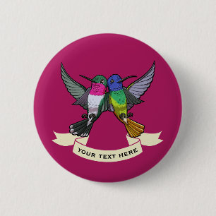 Two Brightly Coloured Hovering Hummingbirds 6 Cm Round Badge
