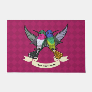 Two Brightly Coloured Hovering Hummingbirds Cartoo Doormat
