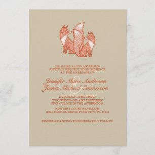 Two Brown and Ivory Foxes Wedding Invitations