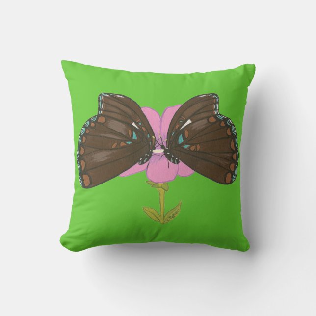 Two Brown Butterflies on Pink Flower Pillows (Front)