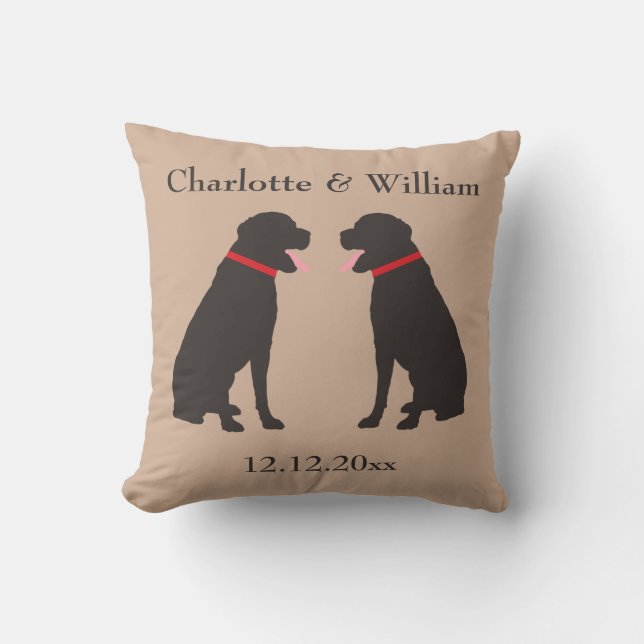 Two Brown Chocolate Labradors Personalised Wedding Cushion (Front)