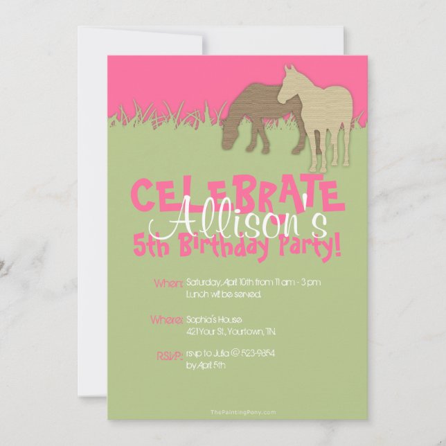 Two Brown Horses Girl's Birthday Party Invitation (Front)