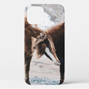 TWO BROWN HORSES ON FIELD iPhone 12 CASE