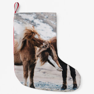 TWO BROWN HORSES ON FIELD SMALL CHRISTMAS STOCKING
