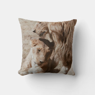 TWO BROWN LION ON GREEN FIELD CUSHION