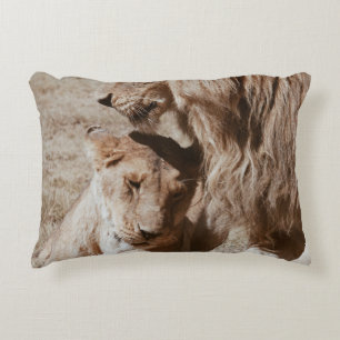 TWO BROWN LION ON GREEN FIELD DECORATIVE CUSHION