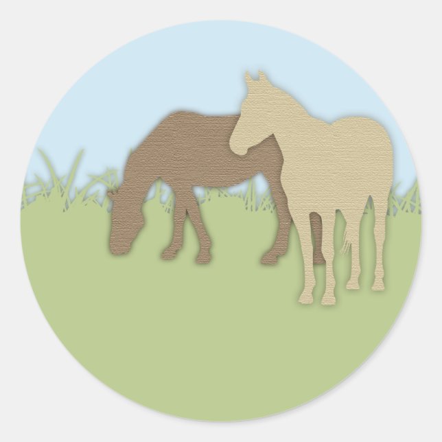 Two Brown Ponies Classic Round Sticker (Front)