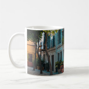 Two brown table outside coffee mug