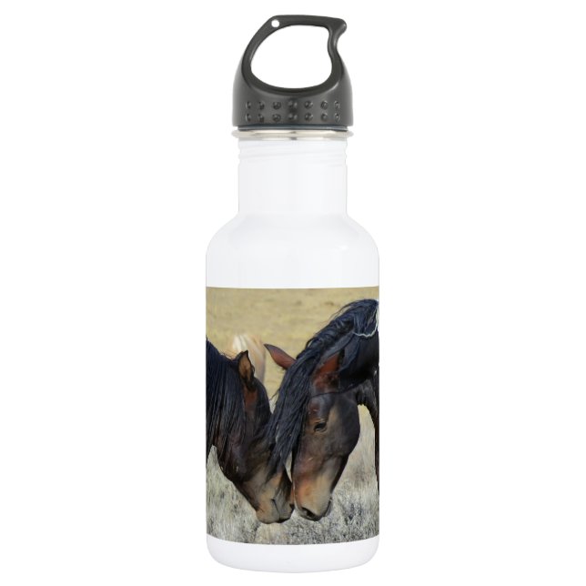 Two Brown Wild Horses Nuzzling 532 Ml Water Bottle (Front)