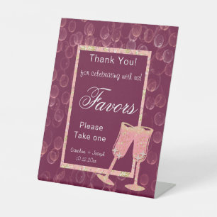 Two Bubbly Champagne Glasses for Favour   Pedestal Sign