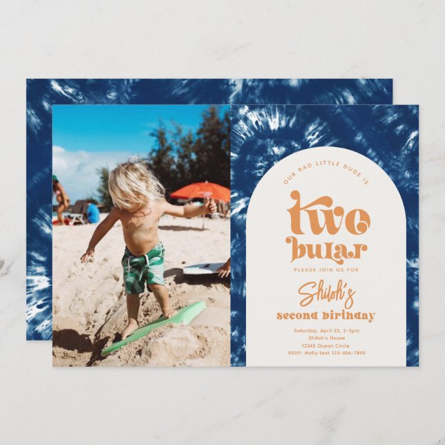 Two-Bular Photo Birthday Invitation | Tie Dye (Front/Back)