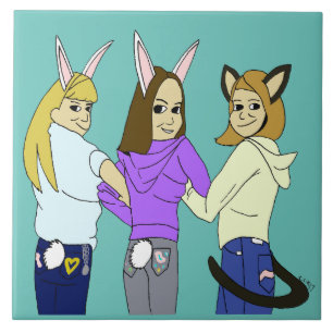 Two bunnies and a kitty ceramic tile