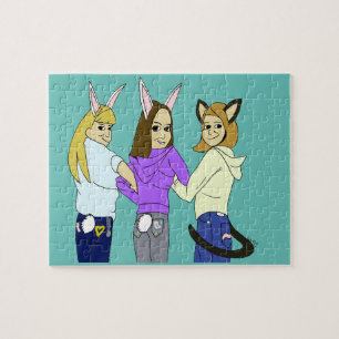 Two bunnies and a kitty jigsaw puzzle