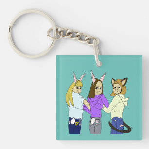 Two bunnies and a kitty key ring