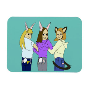 Two bunnies and a kitty magnet