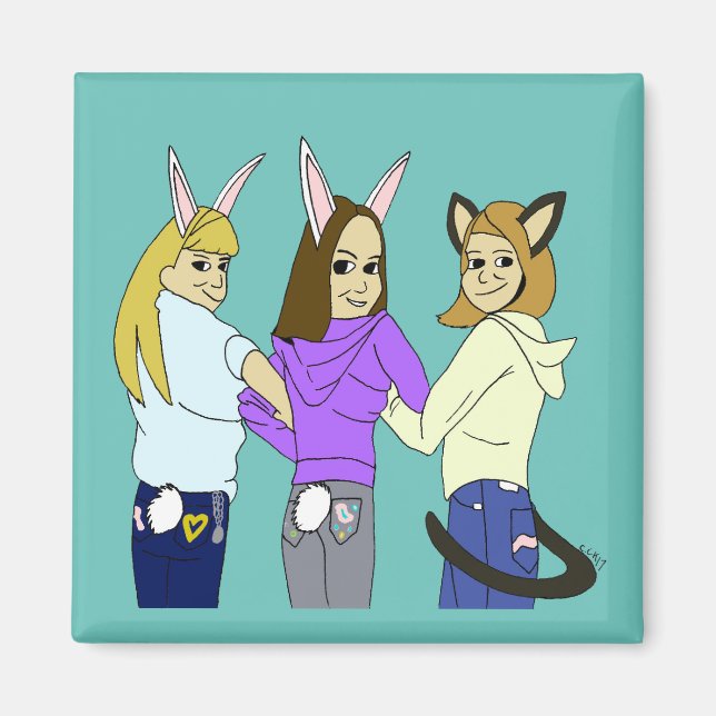 Two bunnies and a kitty magnet (Front)