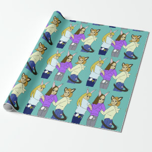 Two bunnies and a kitty wrapping paper