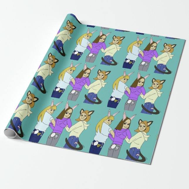 Two bunnies and a kitty wrapping paper (Unrolled)