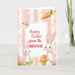 Two Bunnies and carrots pink Holiday Card