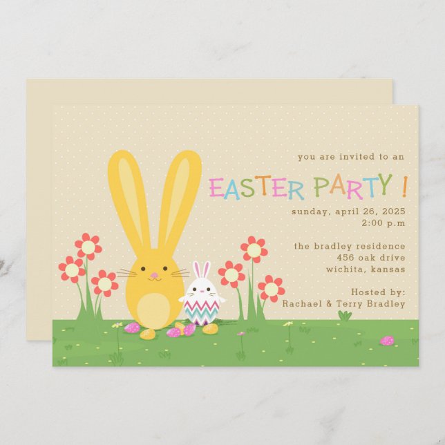 Two Bunnies Easter Party Invitation (Front/Back)