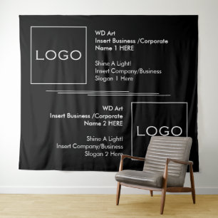 Two Business Logos Stacked Black & White Banner Tapestry