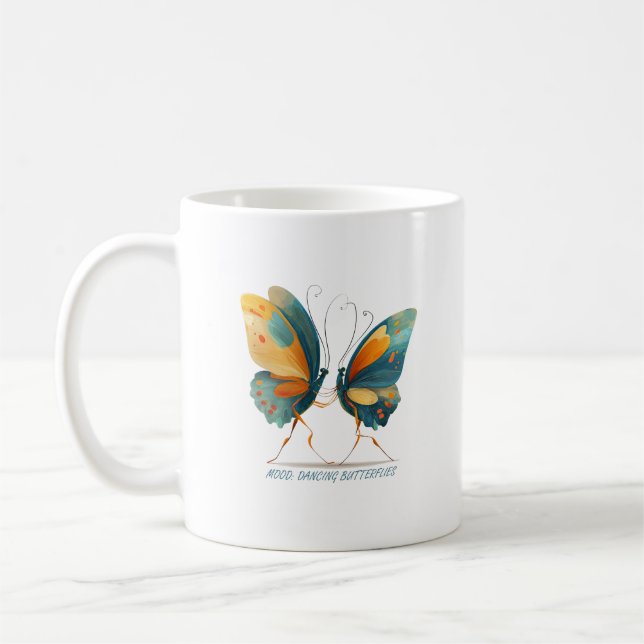 Two butterflies dancing, colored wings.   coffee mug (Left)