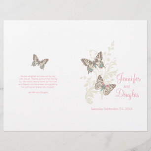 Two butterflies pink graphic Wedding Programme