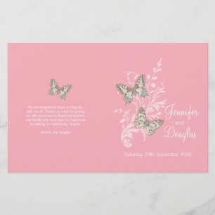 Two butterflies pink graphic Wedding Programme