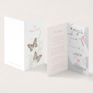 Two butterflies pink wedding details schedule map